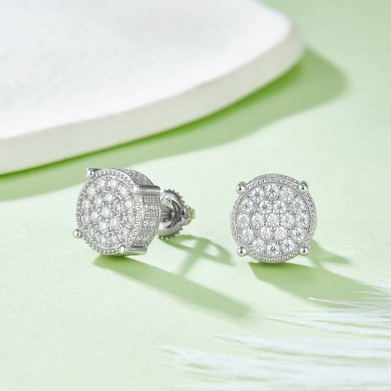 圆形立柱S925银Stud Earring带螺纹Moissanite厘石D级0.81ct